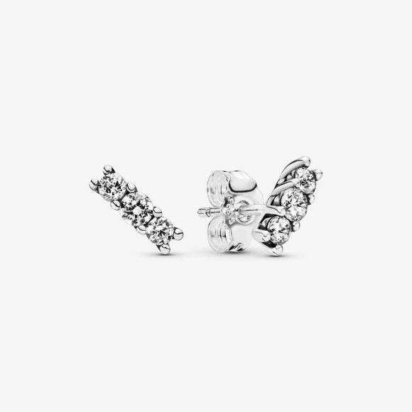 Pandora 3 Stone Shining Trio Sparkling Silver Stud Earrings - Picture 1 of 5